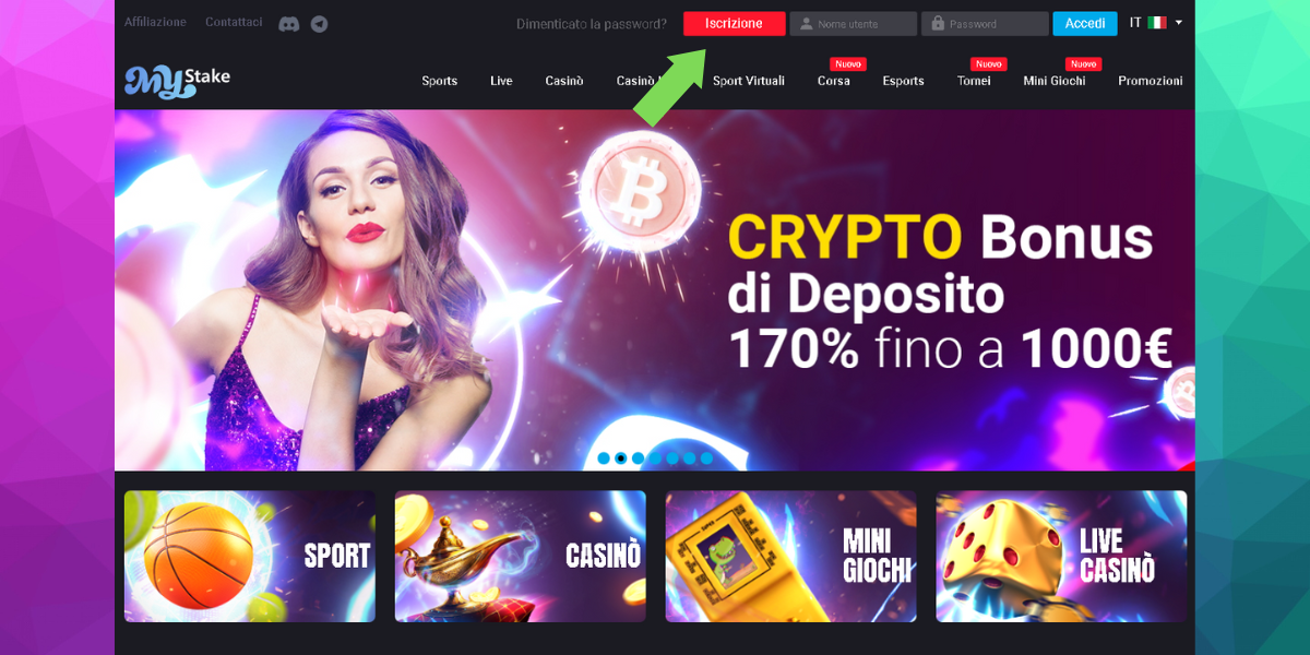 Clicca su Iscrizione in Mystake